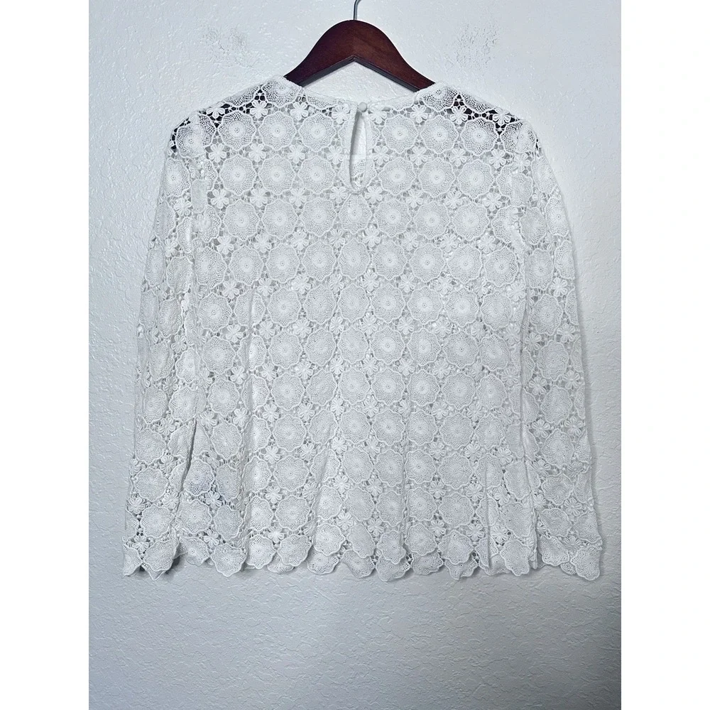 BODEN Crocheted Floral Lace Long Sleeve White Bohemian Hippy Top